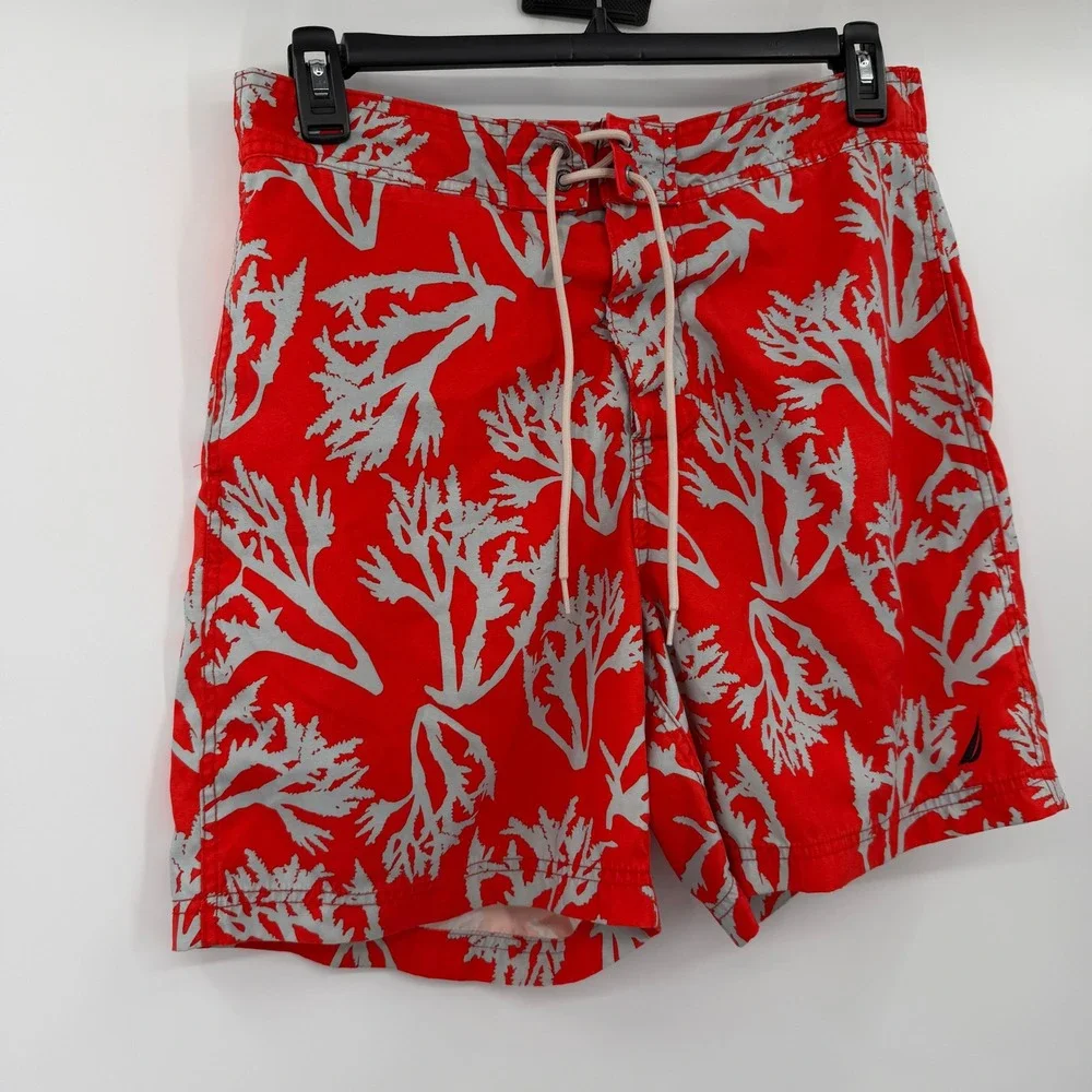 Nautica‎ Mens Red Coral Print Swim Trunks Board Shorts Mesh Lined Size Medium